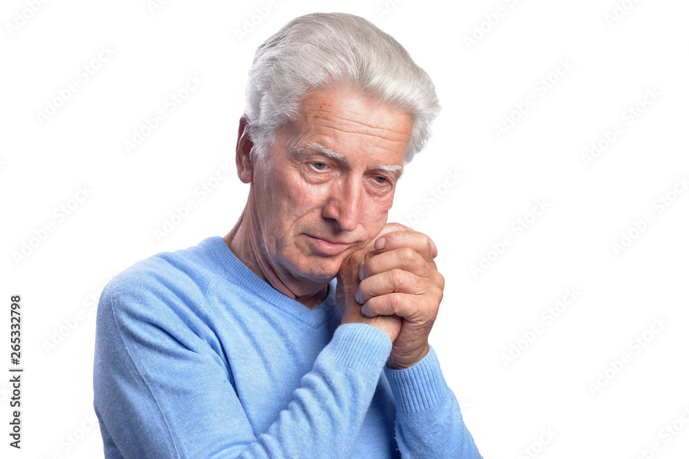 Portrait of thinking senior man on white background Portrait of thinking senior man on white background