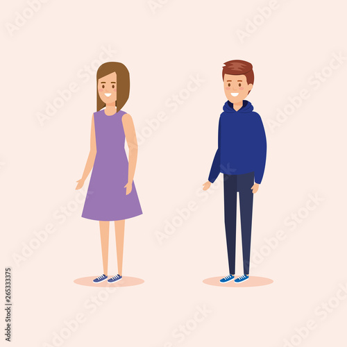 pretty girl and boy teens with casual clothes