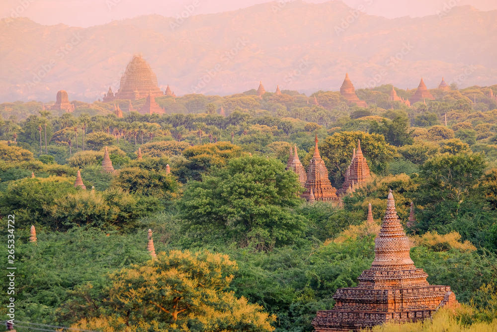 Beautiful morning ancient temples and pagoda in the Archaeological Zone, landmark and popular for tourist attractions and destination in Bagan, Myanmar. Asia Travel concept Beautiful morning ancient temples and pagoda in the Archaeological Zone, landmark and popular for tourist attractions and destination in Bagan, Myanmar. Asia Travel concept