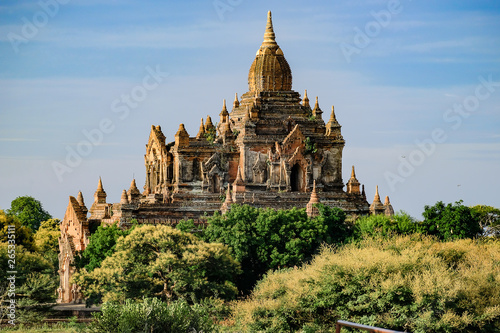 Beautiful morning ancient temples and pagoda in the Archaeological Zone, landmark and popular for tourist attractions and destination in Bagan, Myanmar. Asia Travel concept