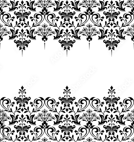 Wallpaper in the style of Baroque. Seamless vector background. White and black floral ornament. Graphic pattern for fabric, wallpaper, packaging. Ornate Damask flower ornament