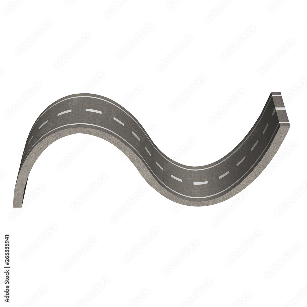 Road roller coaster asphalt 3d illustration isolated on white background Road roller coaster asphalt 3d illustration isolated on white background