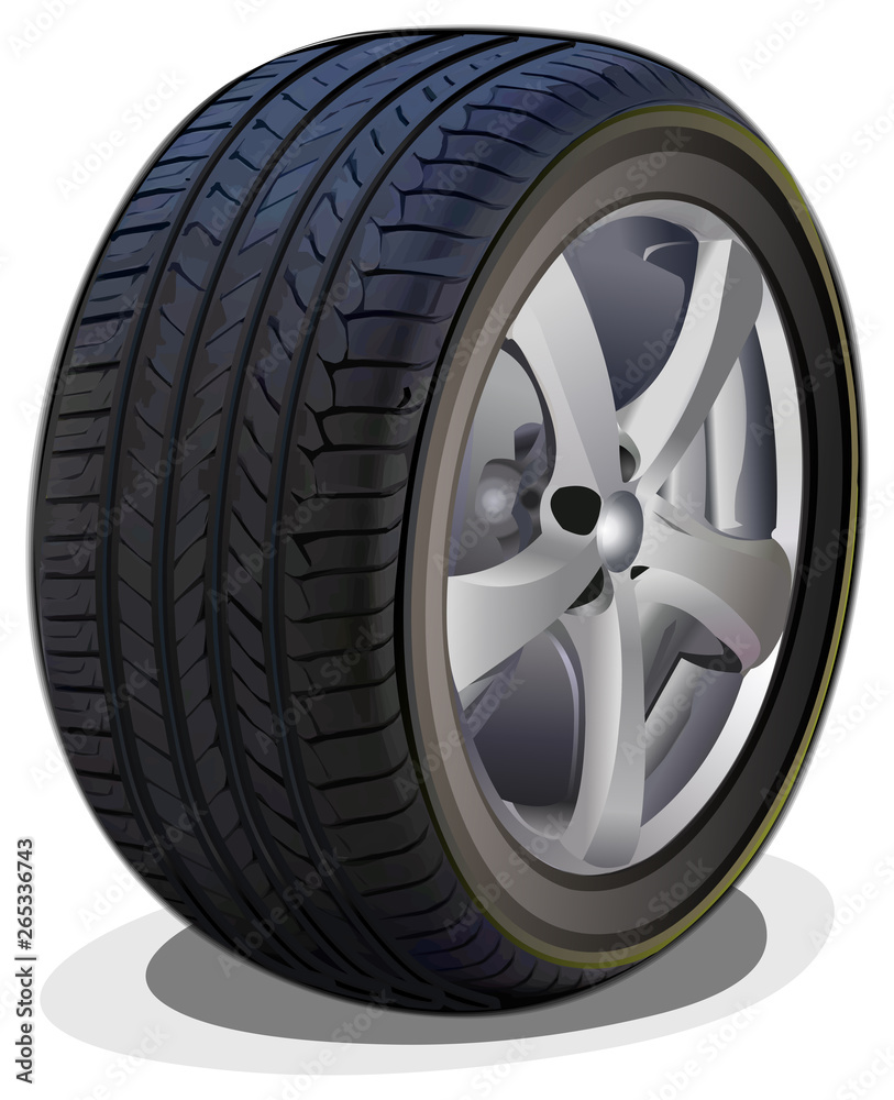 Realistic tire car wheel vector illustration isolated on white background