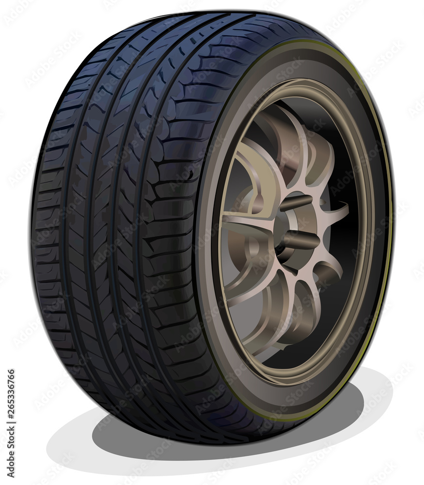 Realistic tire car wheel vector illustration isolated on white background
