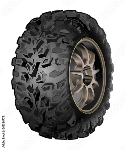 Realistic tyre off-road monster truck car wheel vector illustration isolated on white background