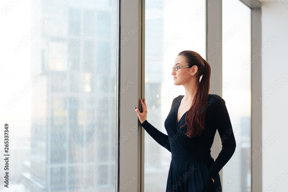 beautiful girl business lady in her office in a skyscraper beautiful girl business lady in her office in a skyscraper