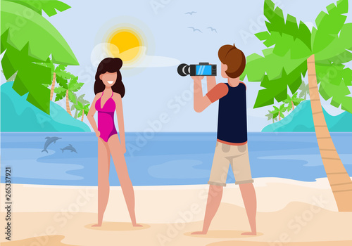 photo session on background sea or ocean flat.