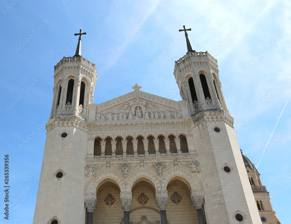 marble facade of Notre Dame de Fourviere in Lyon France