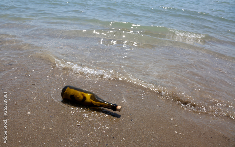 bottle containing a message carried by the waves on the shore bottle containing a message carried by the waves on the shore