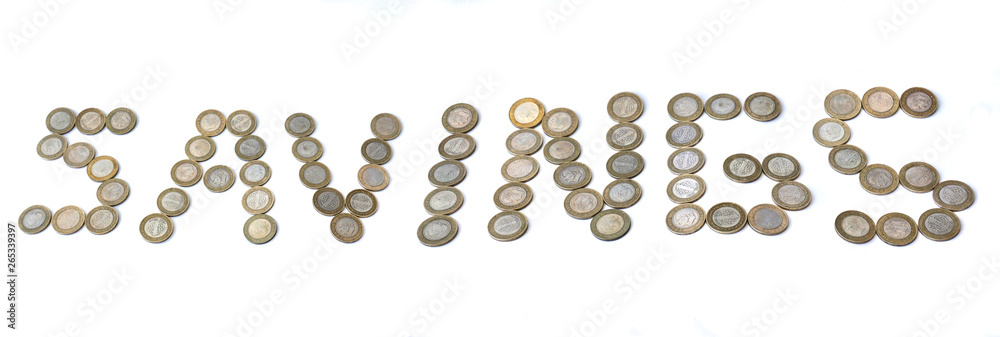 Saving and growth concept with metal coins isolated on white background. Saving money for education, summer holiday vacation, new house, new entrepreneurship or basic needs loan. Step by step. Saving and growth concept with metal coins isolated on white background. Saving money for education, summer holiday vacation, new house, new entrepreneurship or basic needs loan. Step by step.