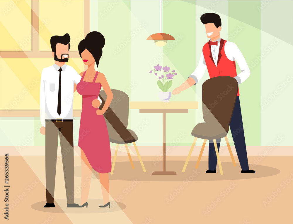 Couple in Love go Restaurant Illustration Flat. Couple in Love go Restaurant Illustration Flat.