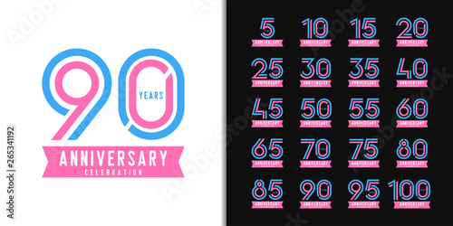 Set of anniversary logotype. Colorful anniversary celebration emblem design for company profile, booklet, leaflet, magazine, brochure, web, invitation or greeting card. photo