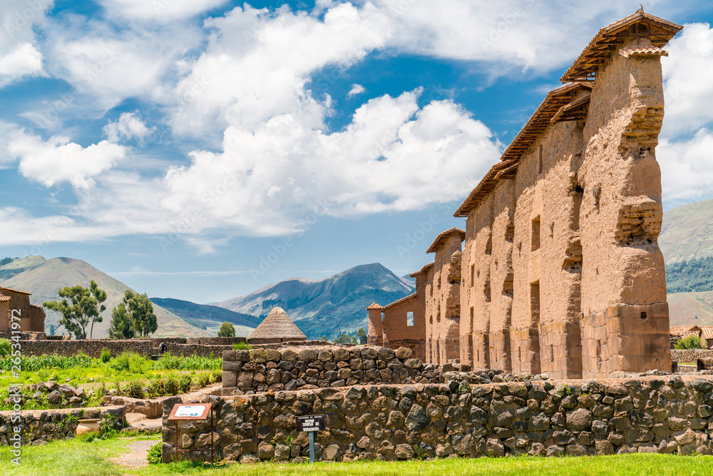 Ruins of ancient Inca temple Wiracocha at an Inca archaeological site