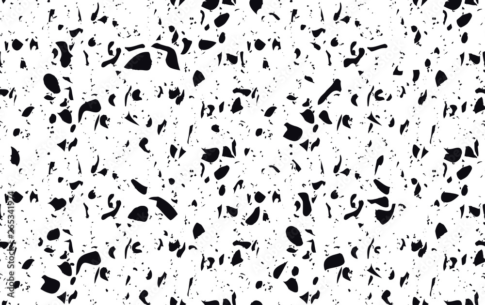 Unique terrazzo flooring vector seamless pattern in black and white. Texture composed of natural stone, glass, quartz, concrete, marble, quartz. Background Unique terrazzo flooring vector seamless pattern in black and white. Texture composed of natural stone, glass, quartz, concrete, marble, quartz. Background