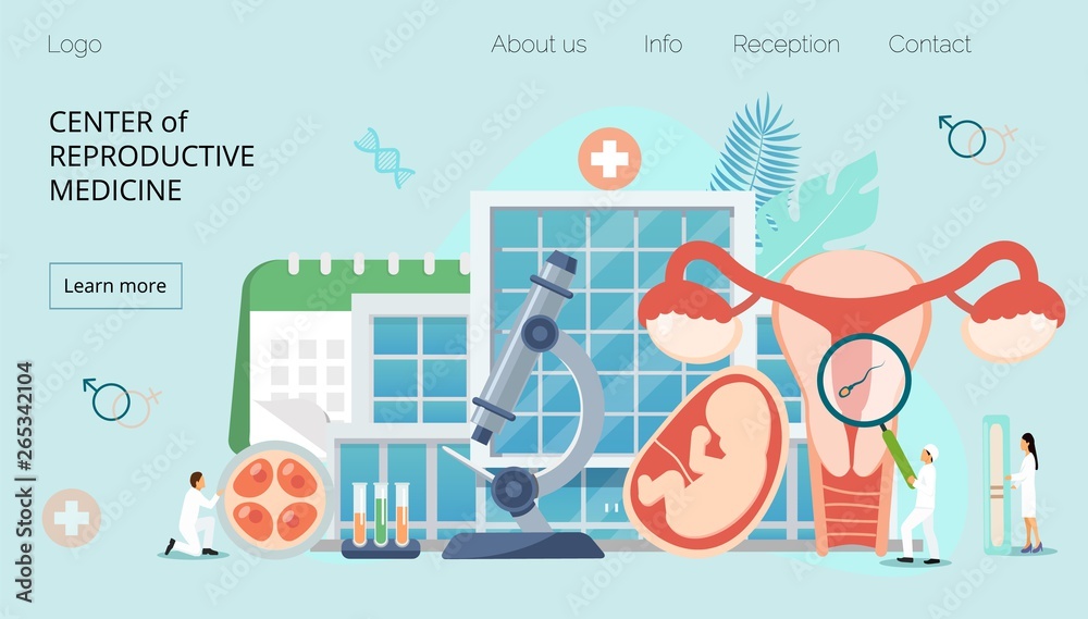 Medical healthcare genetic science technology, center of reproducrive medicine with tinyoeople character concept vector illustration for website and mobile website development, landing page, apps.