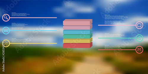 3D illustration infographic template with embossed cube divided to six parts