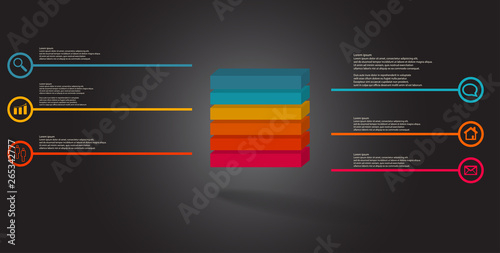 3D illustration infographic template with embossed cube divided to six parts