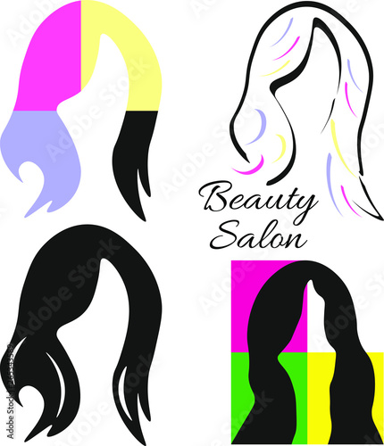 Logo for women’s hair salon, hairdresser. Icon of fashion, beauty salon. Silhouette of a female hairstyle.  Beautiful girl hair.