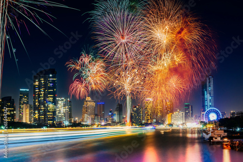 Photography fireworks over the bangkok city