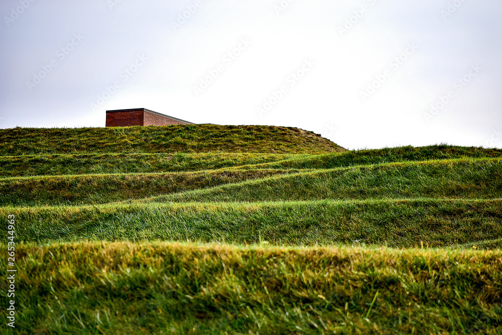 Obraz premium Terraced Landscape, Obscured Brick Building