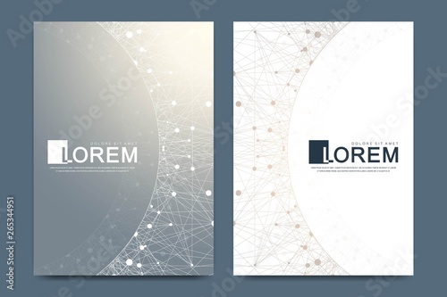 Modern vector template for brochure, leaflet, flyer, cover, banner, catalog, magazine, or annual report in A4 size. Futuristic science and technology design. Presentation with mandala. Lines plexus.