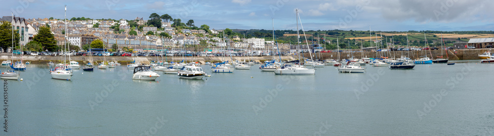 Penzance, Cornwall, England - July 24, 2018: Panoramic of United Kingdom, South West England, Cornwall, view of Penzance harbour and town