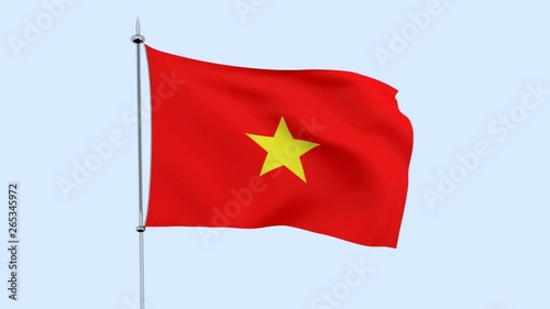 Flag of the country   Vietnam  flutters against the blue sky. 3D rendering