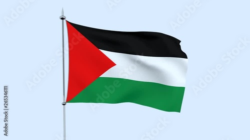 Flag of the country   Palestine  flutters against the blue sky. 3D rendering