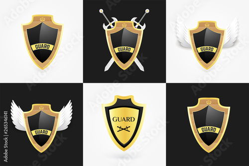 Set of vector shields. Realistic style