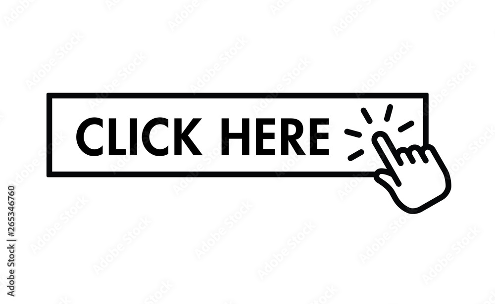Hand cursor icon clicking on click here button Hand cursor icon clicking on click here button