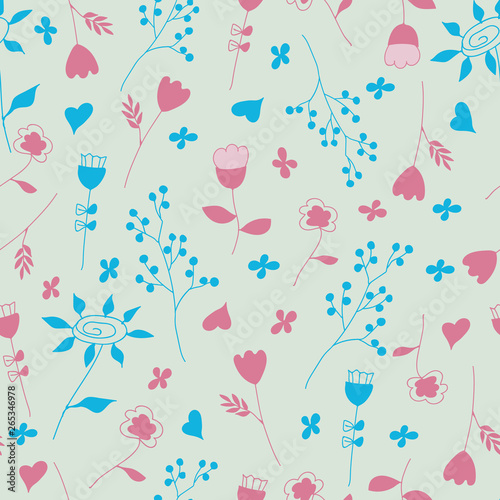 Seamless Pattern with Hearts and Flowers © Irene
