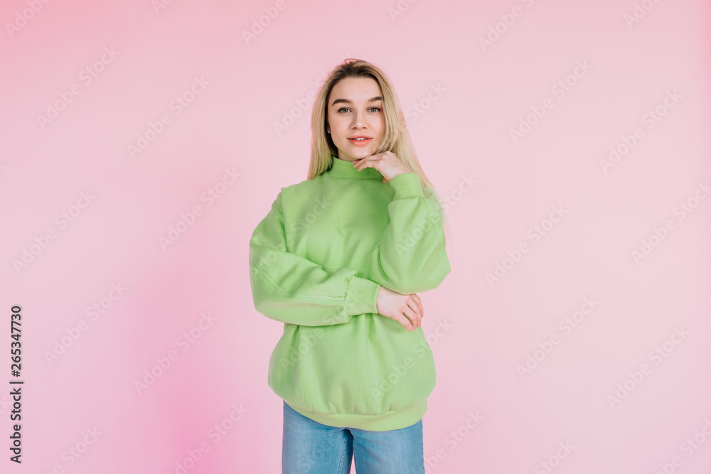Colorful girl on a pink background Colorful girl on a pink background