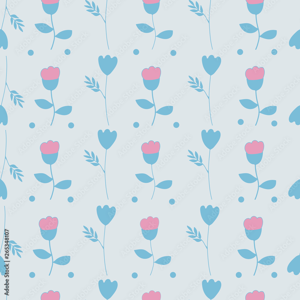 Seamless Pattern with Turquoise and Pink Flowers