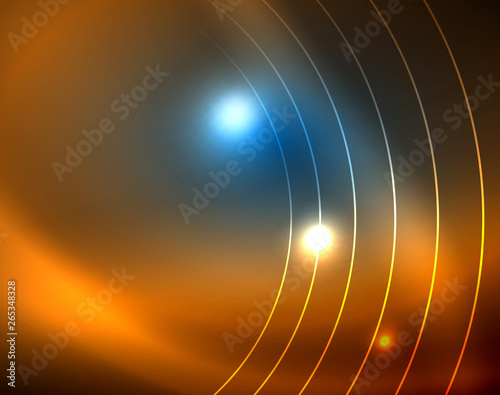 Blue neon circles, abstract circular lines. Glowing circle abstract pattern background