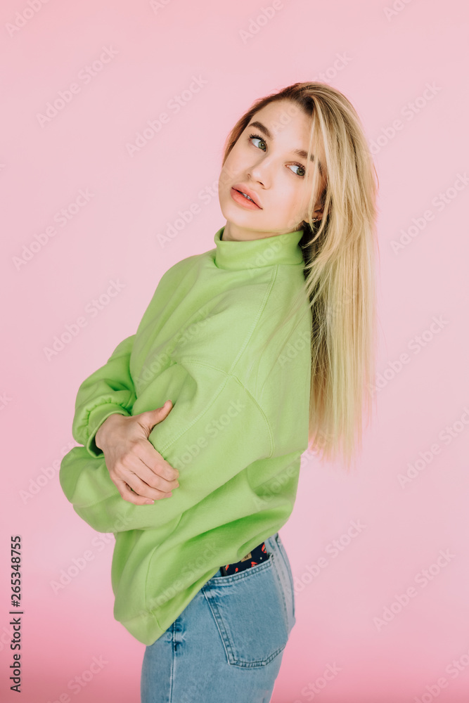 Colorful girl on a pink background Colorful girl on a pink background