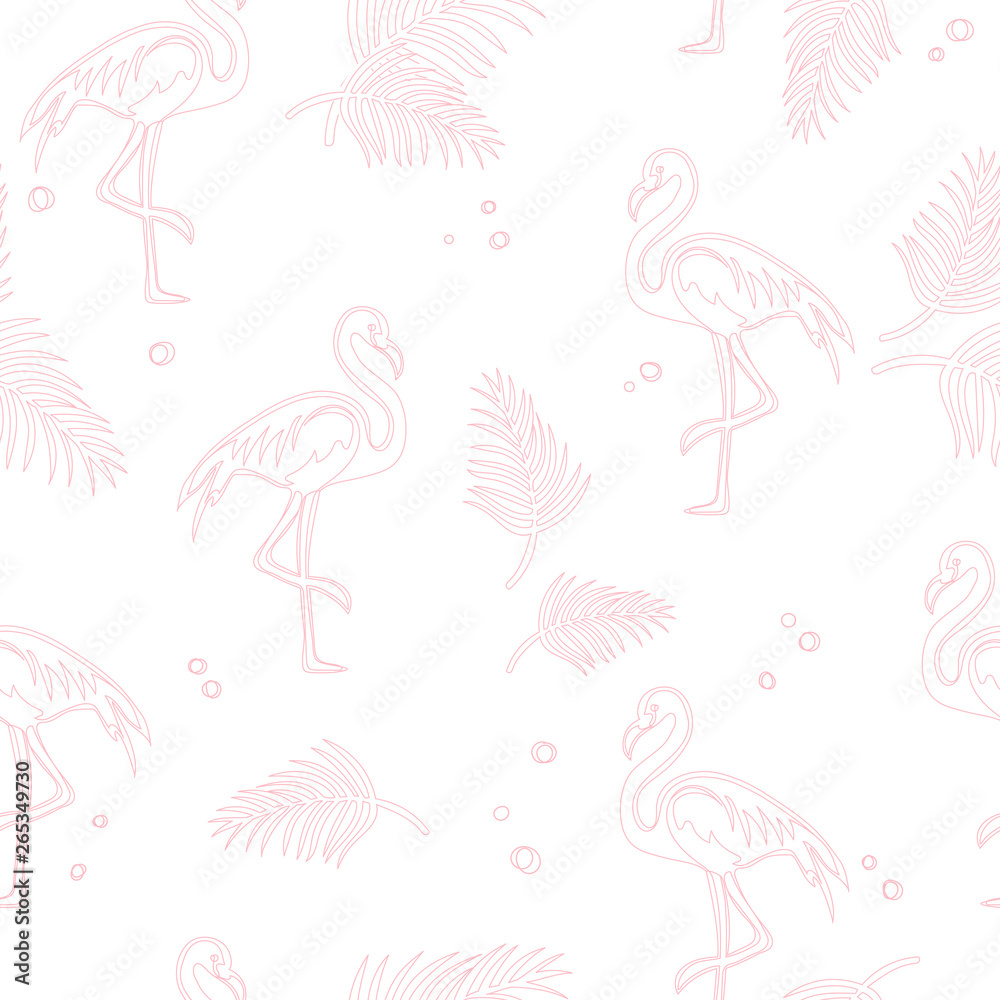 Seamless pattern of pink flamingo on white background with dots Seamless pattern of pink flamingo on white background with dots