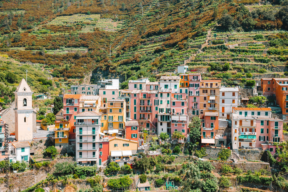 Amazing view of the beautiful village of Manarola in the Cinque Terre Reserve. Liguria region of Italy.