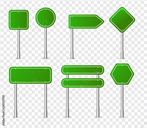 Green traffic sign icon collection.