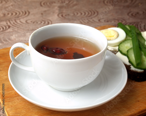 Cup of tea from dried rose hips