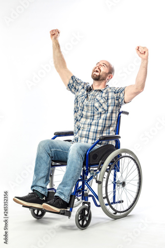 caucasian man sit on wheelchair