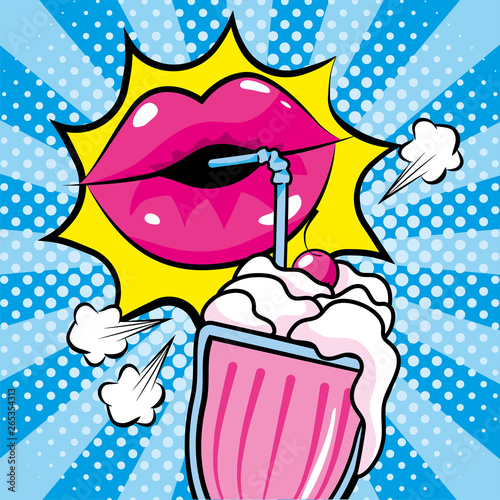 fashion star with mouth and ice cream with cherry