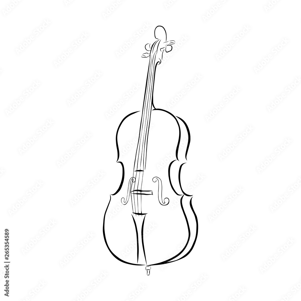 Fototapeta premium Line art cello musical instrument, vector