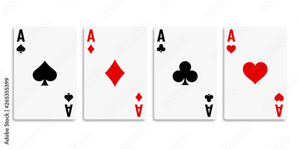 Classic four aces on white background. Vector illustration. Classic four aces on white background. Vector illustration.