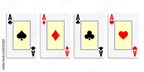Classic four aces on white background. Vector illustration.