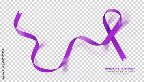 Hodgkins Lymphoma Awareness Month. Violet Color Ribbon Isolated On Transparent Background. Vector Design Template For Poster.