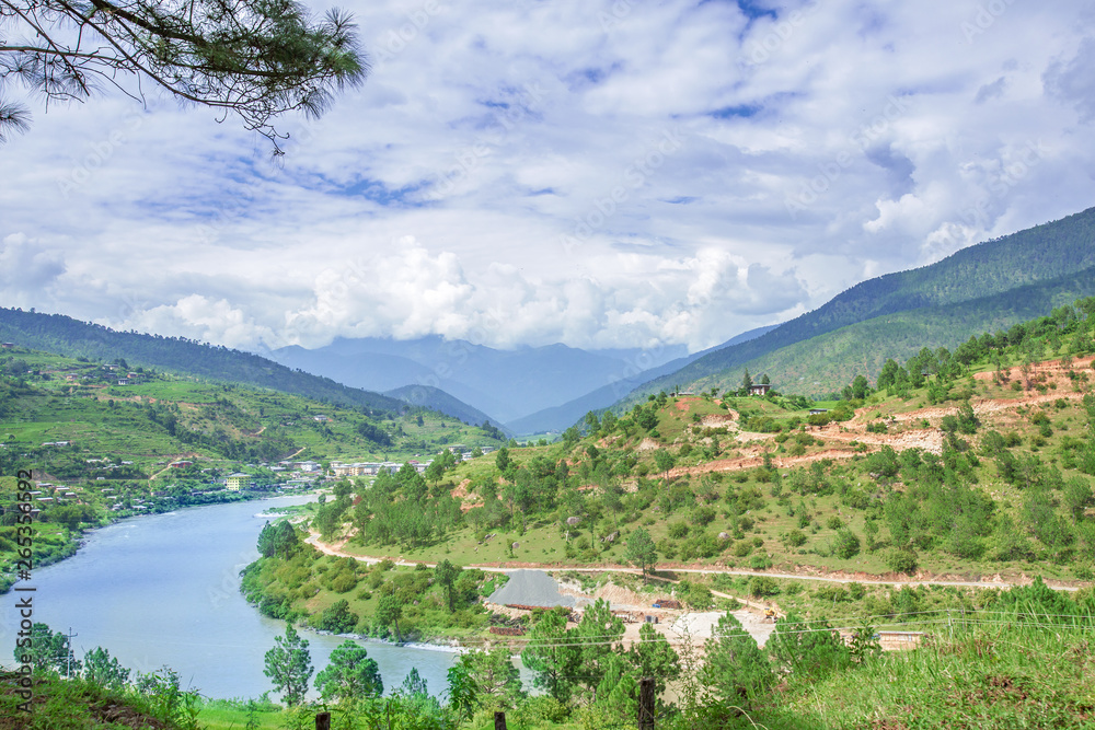 Beautiful top view in Punakha and the river, Bhutan