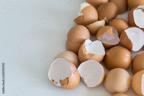 egg shells on the white background for food and kitchen concept.
