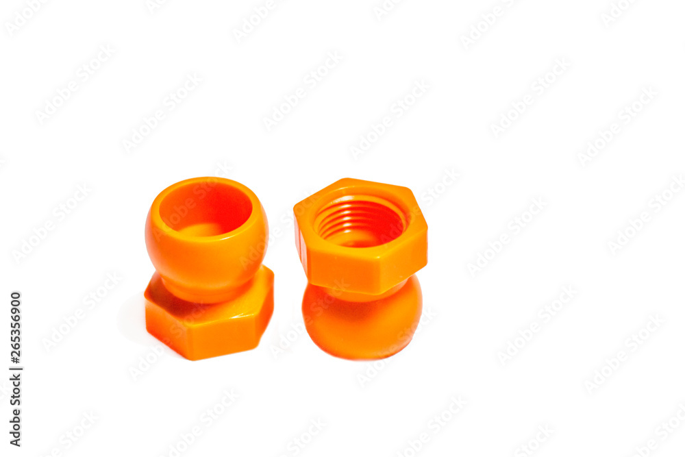 Spherical coupling with an internal thread of orange plastic used for the coolant. Spherical coupling with an internal thread of orange plastic used for the coolant.