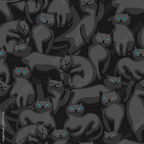 Seamless pattern with cartoon black cats.