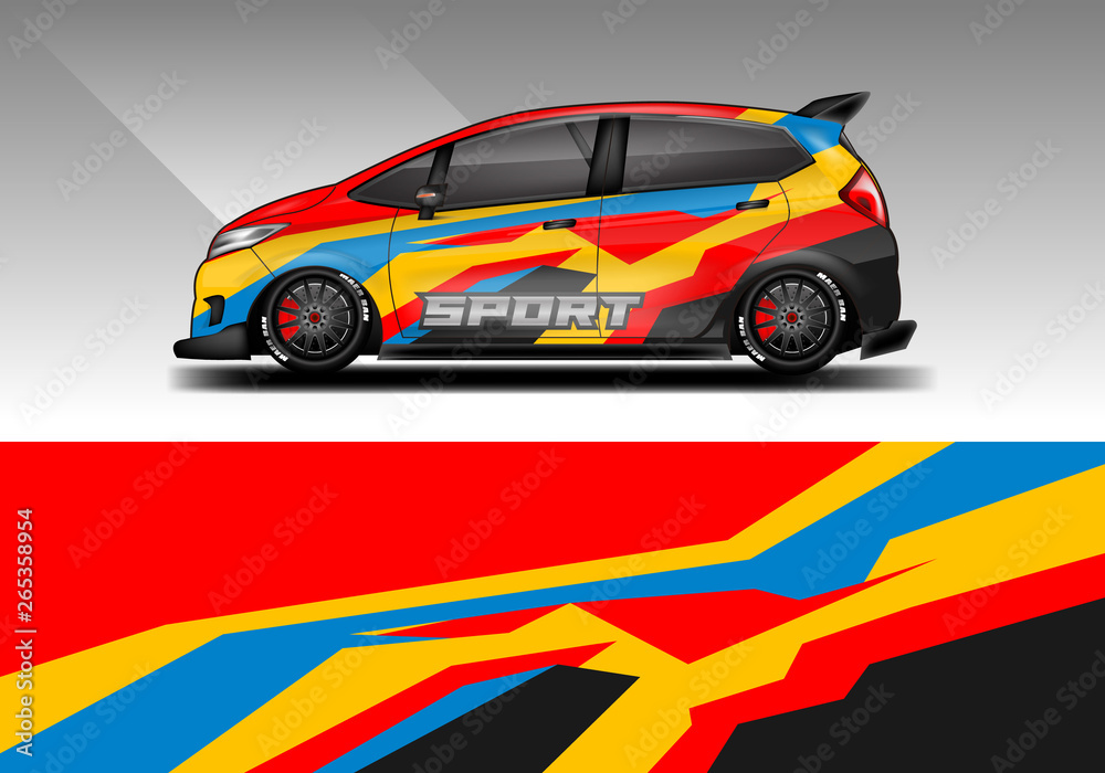 Fototapeta premium Car wrap decal design vector. Graphic abstract background kit designs for vehicle